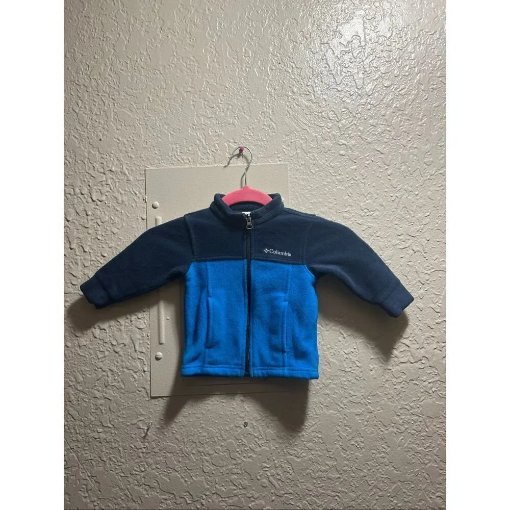 Columbia 2 Tone Blue Full Zip Up Fleece Baby Size 6-12 Month Infant Fleece Zip U